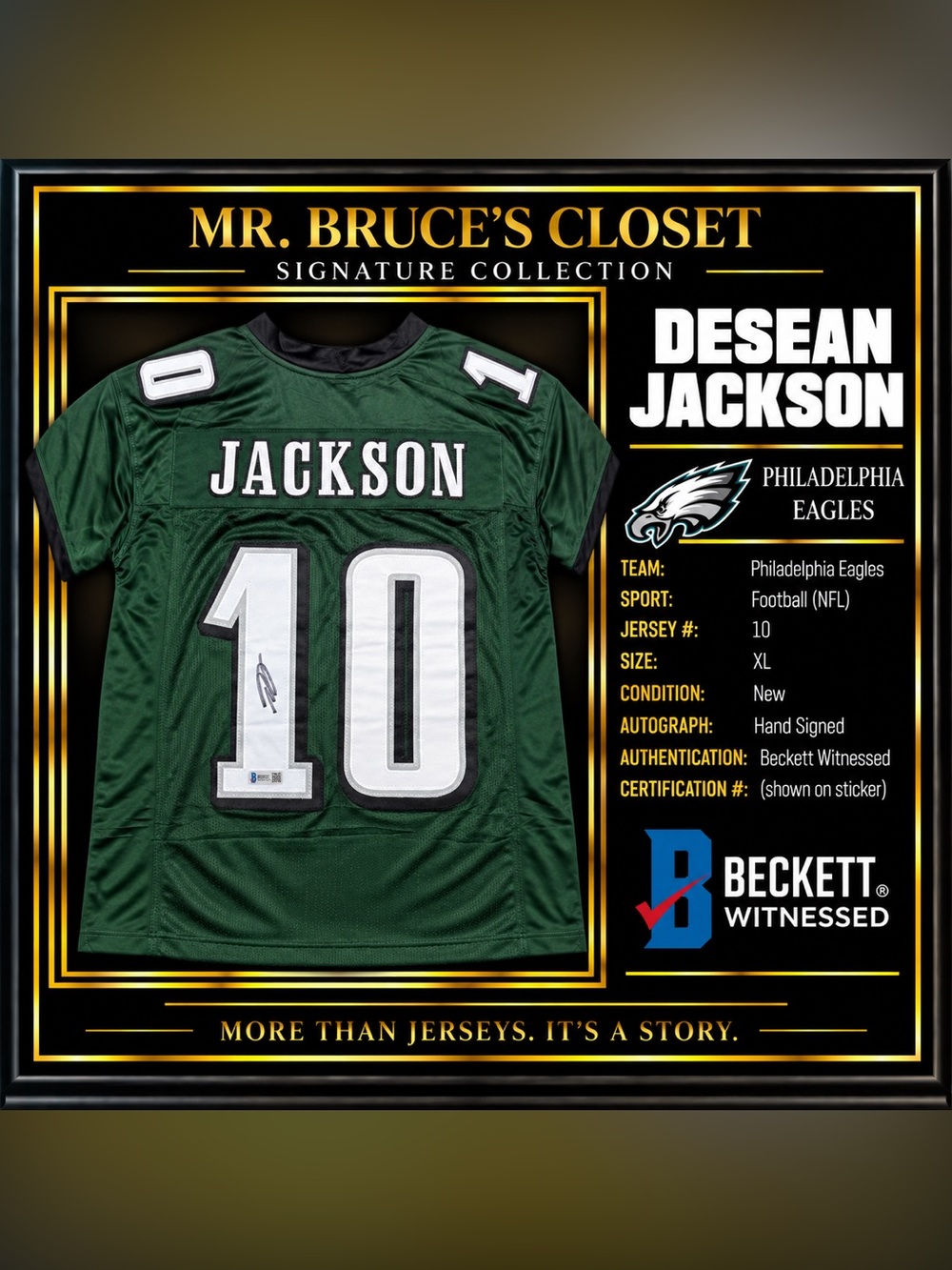 DeSean Jackson Signed Philadelphia Eagles #10 Jersey Beckett Witnessed Auto XL